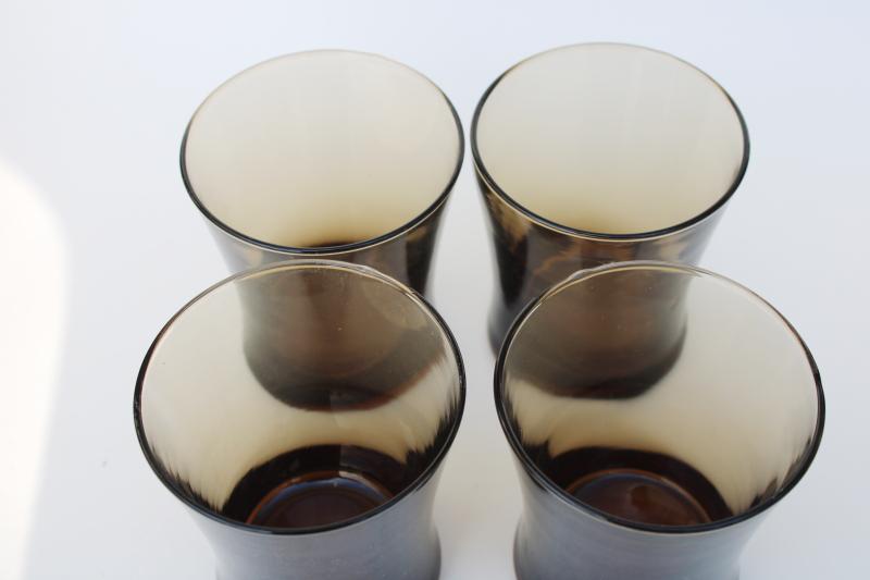 photo of mocha brown smoke glass tall cooler glasses, vintage Anchor Hocking Linden tumblers #2