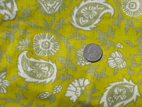 photo of mod 60s vintage fabric, tan & ivory paisley print on yellow-gold #1