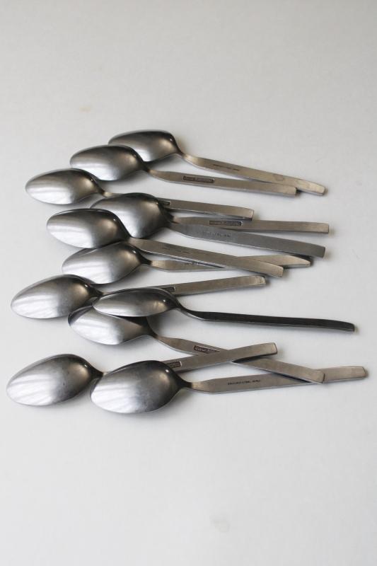 photo of mod 70s vintage Mexicali Rose Interpur Japan stainless flatware, 12 soup spoons #5