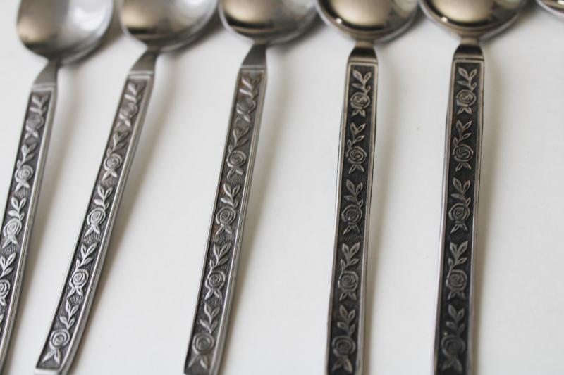 photo of mod 70s vintage Mexicali Rose Interpur Japan stainless flatware, 24 tea spoons  #2