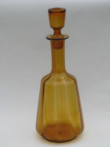 photo of mod Italian blown glass decanter bottle, retro vintage amber color #1