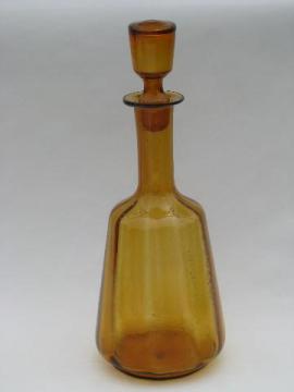 catalog photo of mod Italian blown glass decanter bottle, retro vintage amber color