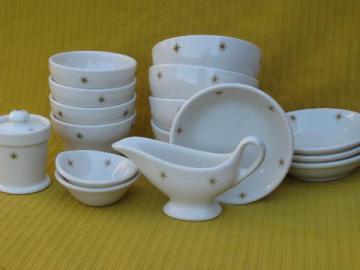 catalog photo of mod atomic starburst restaurantware ironstone china, bowls in 3 sizes