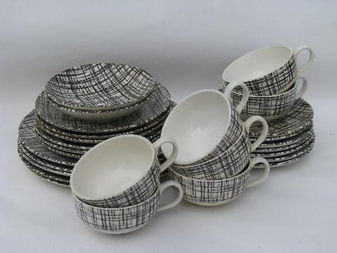 photo of mod black & white Tweed pattern pottery, 1950s vintage Royal china #1