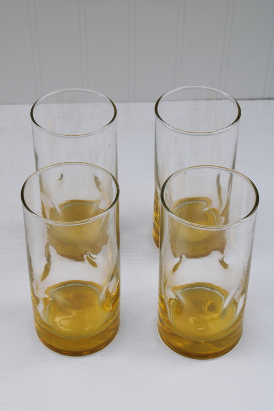 photo of mod dimple shape tumblers, amber yellow base clear glass collins highballs drinking glasses #3