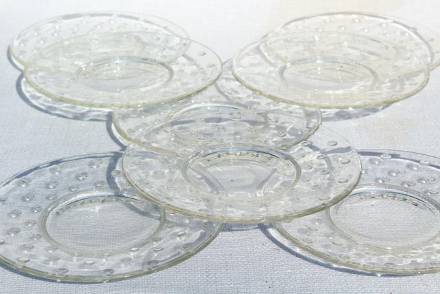 photo of mod dots vintage crystal clear glass salad plates, punty pattern hobnail glass #5