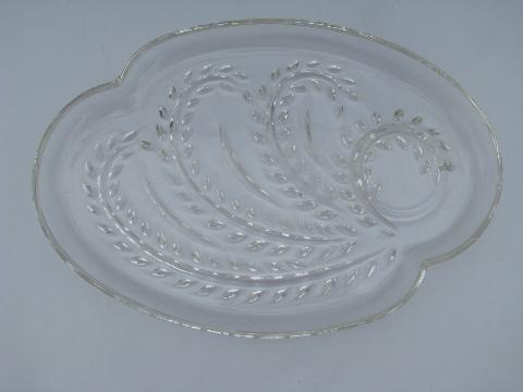 photo of mod shape retro pressed pattern glass snack sets w/ cups and glasses, rare large set #4