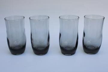 catalog photo of mod smoke grey glass juice glasses, retro barware large shots or small tumblers