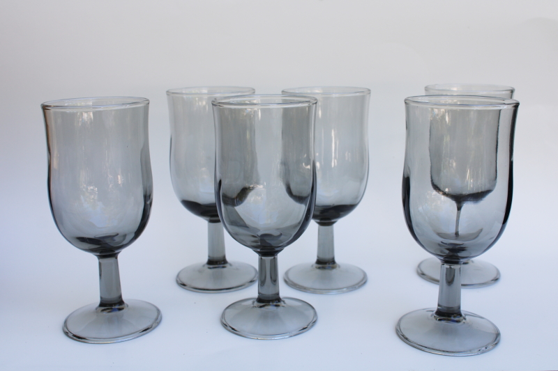 photo of mod smoke grey glass wine glasses, retro barware tulip shape goblets set of 6 #1