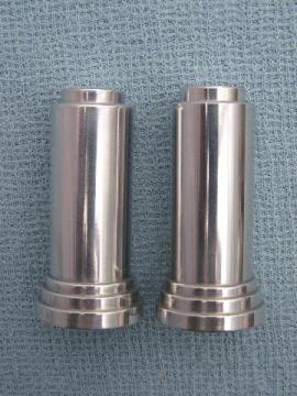 catalog photo of mod spun aluminum salt & pepper shakers, art deco skyscraper lines