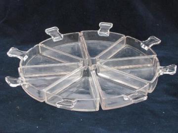 catalog photo of mod triangle wedge shaped relish trays, 60s vintage glass dishes for lazy susan