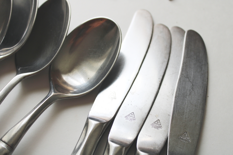 photo of mod vintage Amere Japan stainless flatware pattern AEF1, spork shaped forks, spoons & knives #2