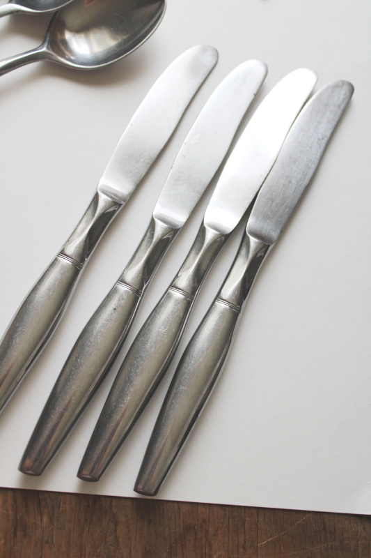 photo of mod vintage Amere Japan stainless flatware pattern AEF1, spork shaped forks, spoons & knives #3