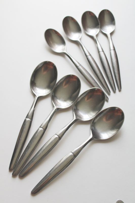 photo of mod vintage Amere Japan stainless flatware pattern AEF1, spork shaped forks, spoons & knives #4