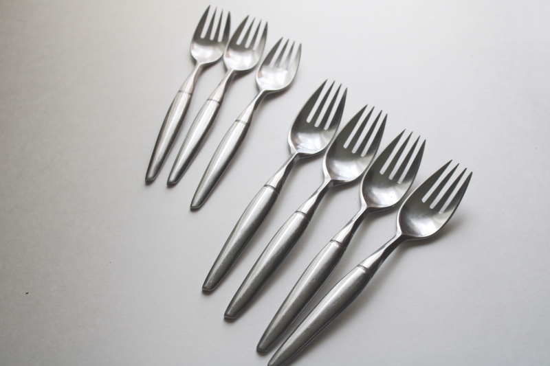 photo of mod vintage Amere Japan stainless flatware pattern AEF1, spork shaped forks, spoons & knives #6