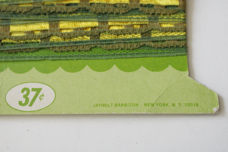 photo of mod vintage Barbizon lingerie lace edging, 60s 70s fashion trim for home sewing, avocado green w/ yellow #3