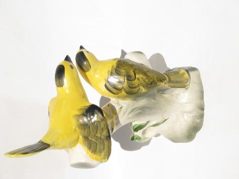 photo of mod vintage California studio pottery, hand painted yellow birds figurine #2