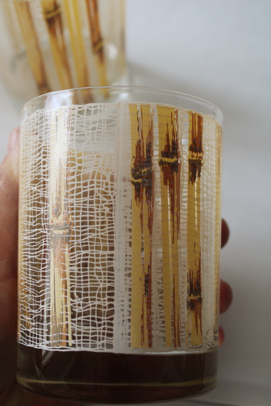 photo of mod vintage Cera glass bamboo pattern old fashioned lowball glasses, retro barware set  #2