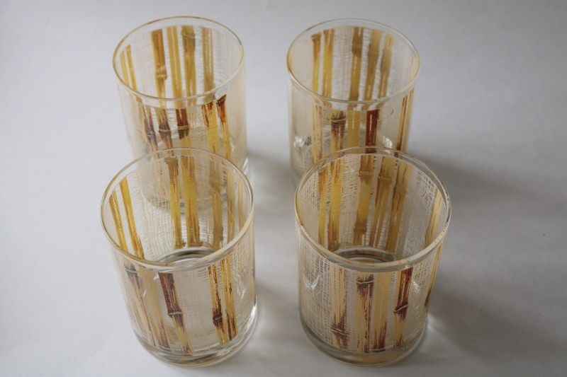 photo of mod vintage Cera glass bamboo pattern old fashioned lowball glasses, retro barware set  #3