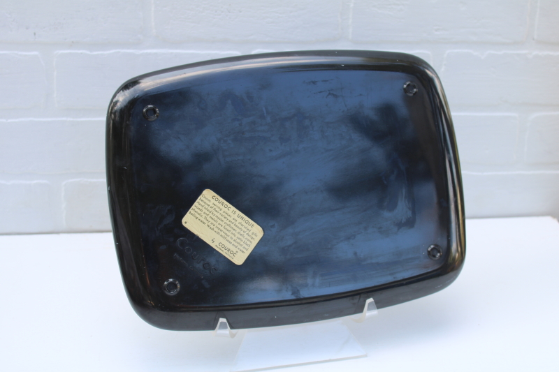 photo of mod vintage Couroc black lacquer look tray w/ inlay California poppy yellow flower #5