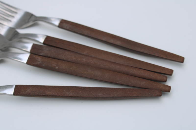 photo of mod vintage Ekco Eterna Canoe Muffin stainless flatware rosewood brown melamine handles #9