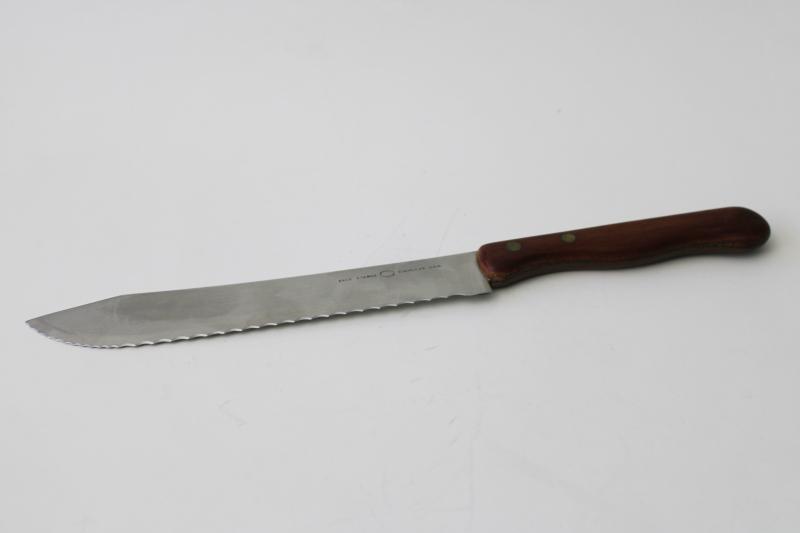 photo of mod vintage Ekco Eterna bread knife, serrated stainless blade w/ teak wood handle #1