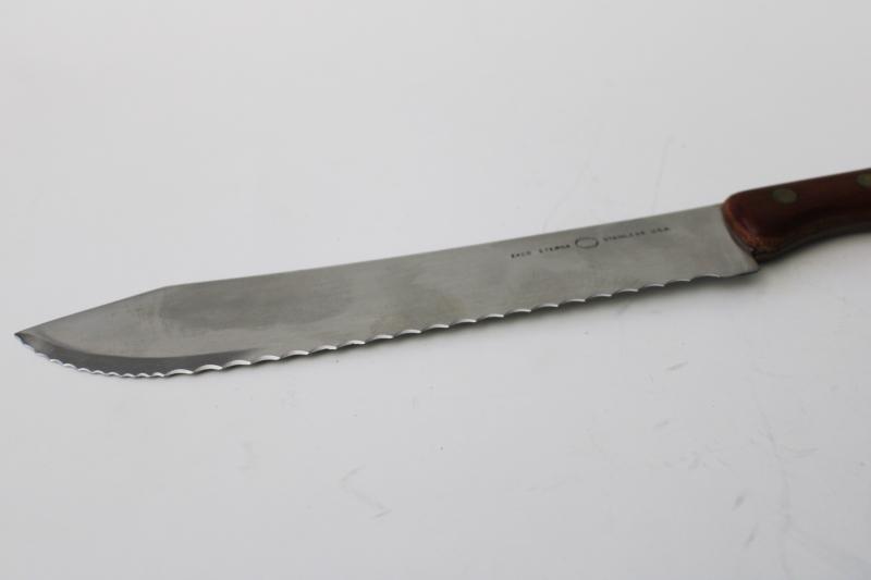 photo of mod vintage Ekco Eterna bread knife, serrated stainless blade w/ teak wood handle #3