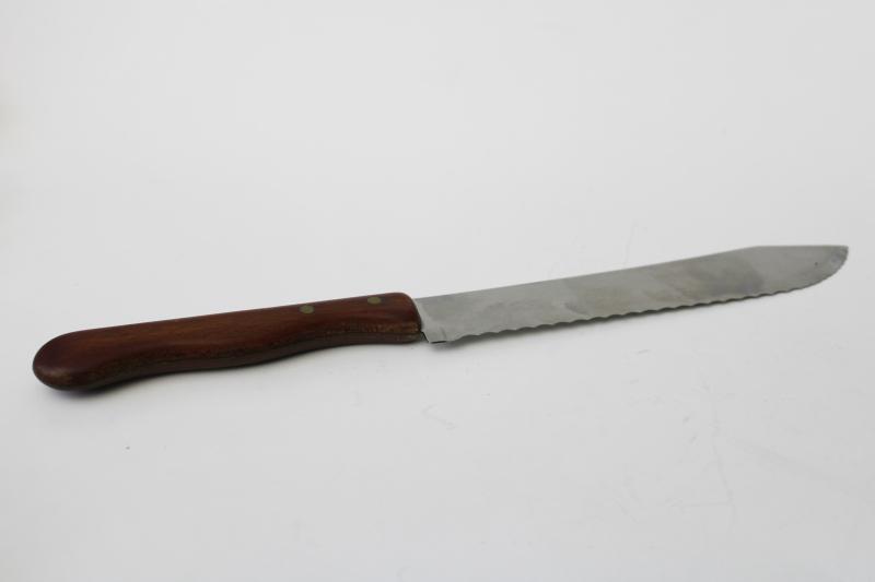 photo of mod vintage Ekco Eterna bread knife, serrated stainless blade w/ teak wood handle #5