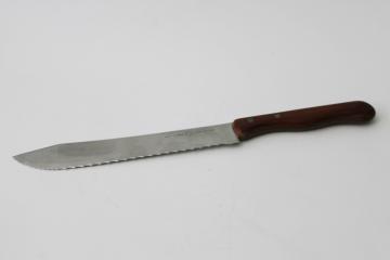 catalog photo of mod vintage Ekco Eterna bread knife, serrated stainless blade w/ teak wood handle