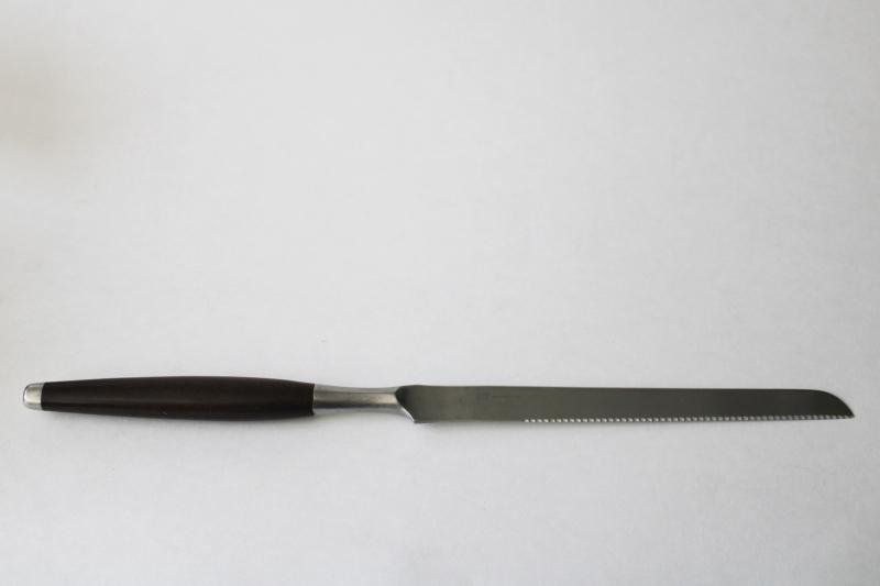 photo of mod vintage Ekco Eterna serrated slicing knife, Canoe rosewood look composition handle #1