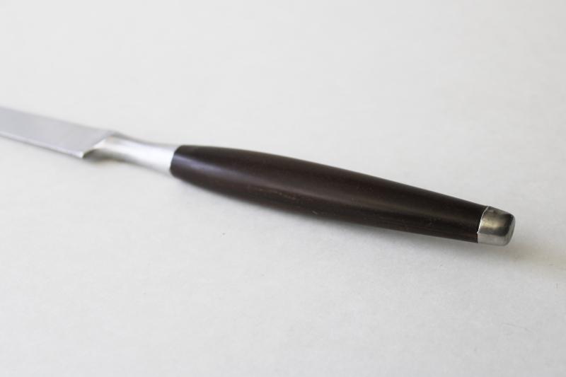 photo of mod vintage Ekco Eterna serrated slicing knife, Canoe rosewood look composition handle #3