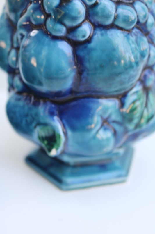 photo of mod vintage Inarco Japan Mood Indigo blue fruit ceramic pitcher & tumblers  #4