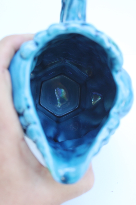 photo of mod vintage Inarco Japan Mood Indigo blue fruit ceramic pitcher & tumblers  #5