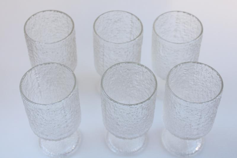 photo of mod vintage Indiana glass crystal ice textured chunky goblets wine glasses #4