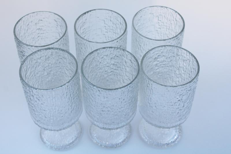 photo of mod vintage Indiana glass crystal ice textured chunky water goblets or wine glasses #3