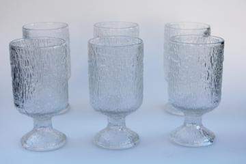 mod vintage Indiana glass crystal ice textured chunky water goblets or wine glasses