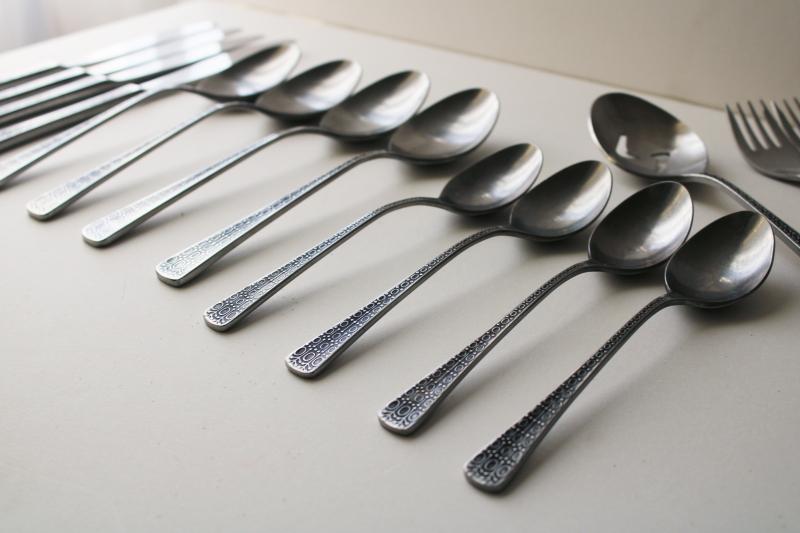 photo of mod vintage Japan Supreme flatware (Towle) heavy stainless textured circles satin finish #1