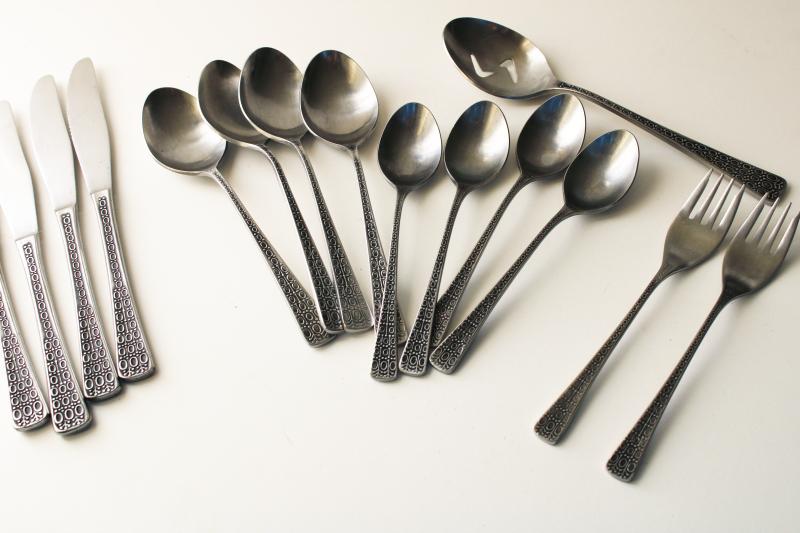 photo of mod vintage Japan Supreme flatware (Towle) heavy stainless textured circles satin finish #3