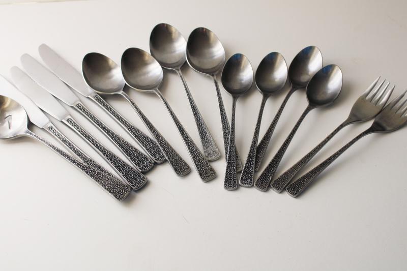 photo of mod vintage Japan Supreme flatware (Towle) heavy stainless textured circles satin finish #7