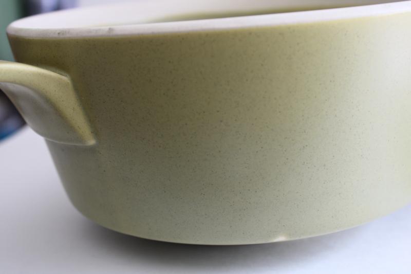 photo of mod vintage Japan stoneware casserole w/ lid, green band Apache Gold Arrow stone #5