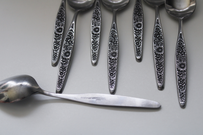 photo of mod vintage Jardinera floral teaspoons set of 8, Interpur Japan heavy stainless flatware #2