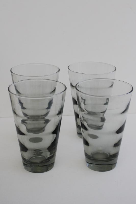 photo of mod vintage Libbey grey smoke highball glasses, Saturn optic ripple pattern tumblers #4