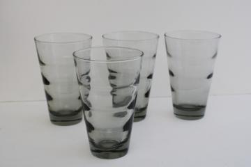 catalog photo of mod vintage Libbey grey smoke highball glasses, Saturn optic ripple pattern tumblers