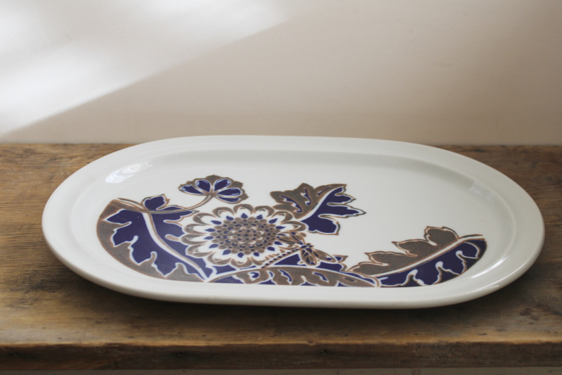 photo of mod vintage Noritake Elation Primastone stoneware platter brown cobalt blue flower #2