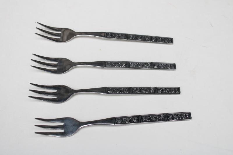 photo of mod vintage Stanley Roberts Korea stainless flatware, Dorette cocktail or olive forks #1