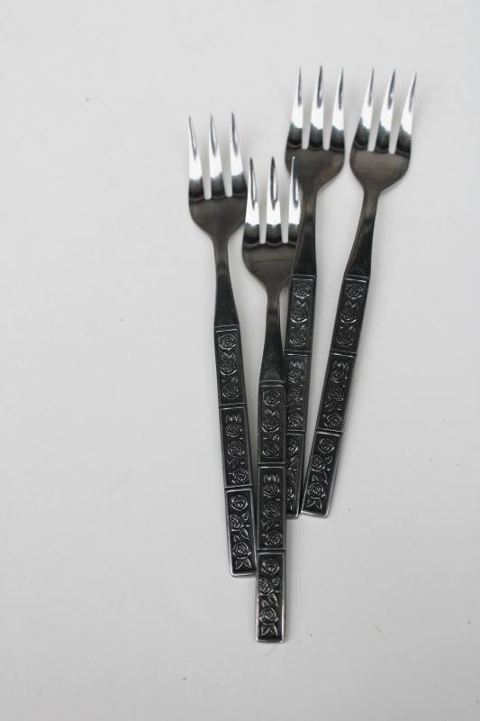 photo of mod vintage Stanley Roberts Korea stainless flatware, Dorette cocktail or olive forks #3