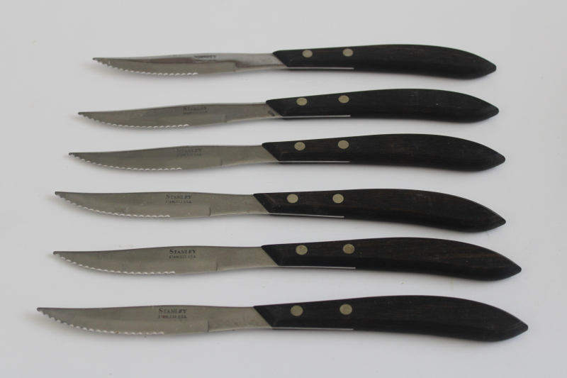 photo of mod vintage Stanley USA stainless steel steak knives, serrated table knife set of 6  #1