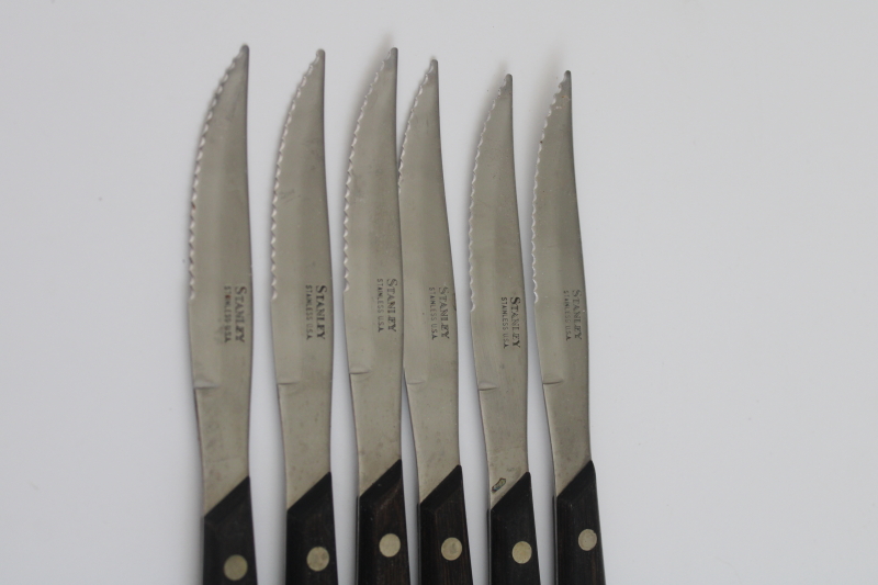 photo of mod vintage Stanley USA stainless steel steak knives, serrated table knife set of 6  #4