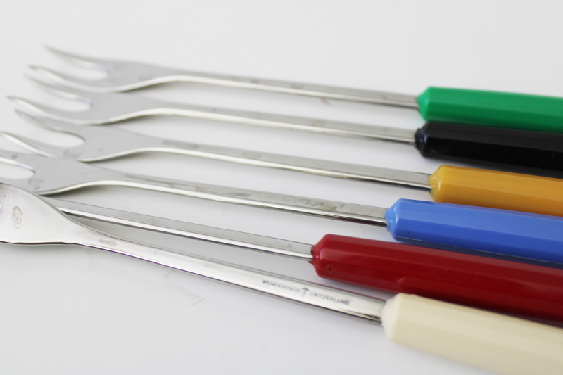 photo of mod vintage Swiss fondue forks, 70s Euro modern design Wengerinox Switzerland #2