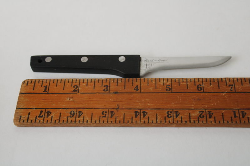 photo of mod vintage Vernco Japan hand honed stainless steel paring knife, black & stainless handle  #2